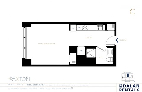 The Paxton Line C Floorplan Studio 1 bath at The Paxton, Brooklyn, 11201